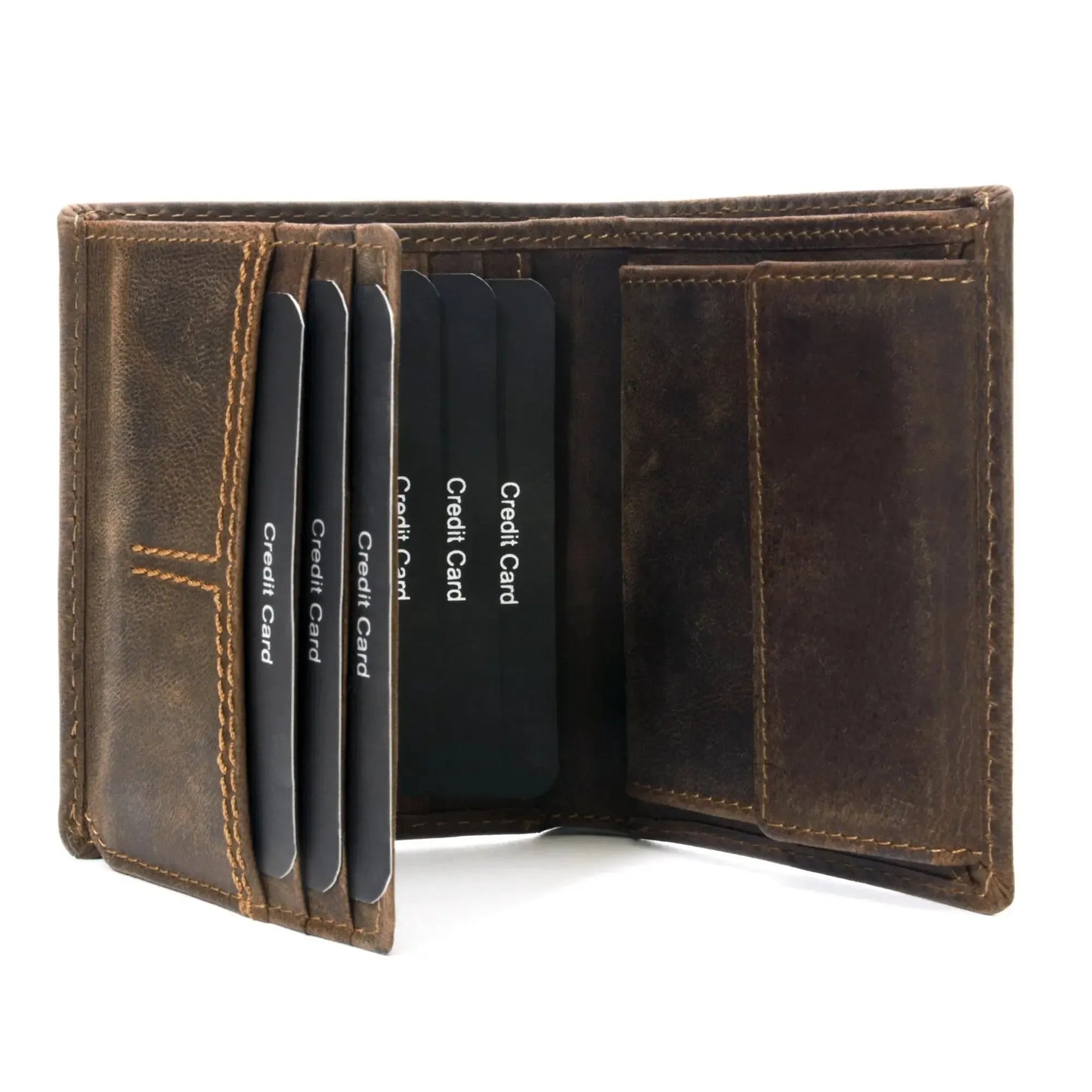 Cartera de cuero para hombre con protección RFID - compacta con costuras de contraste - 9 compartimentos para tarjetas de crédito | CityWalker