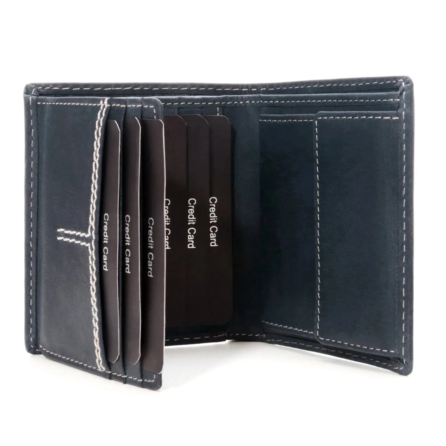 Cartera de cuero para hombre con protección RFID - compacta con costuras de contraste - 9 compartimentos para tarjetas de crédito | CityWalker