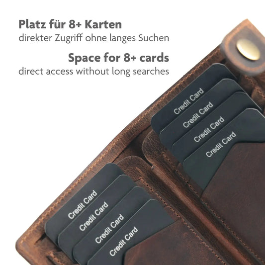 Leder Kartenetui mit großem Scheinfach – 8 Fächer für Kreditkarten – Plastikfrei – Geschenkkarton | Denton