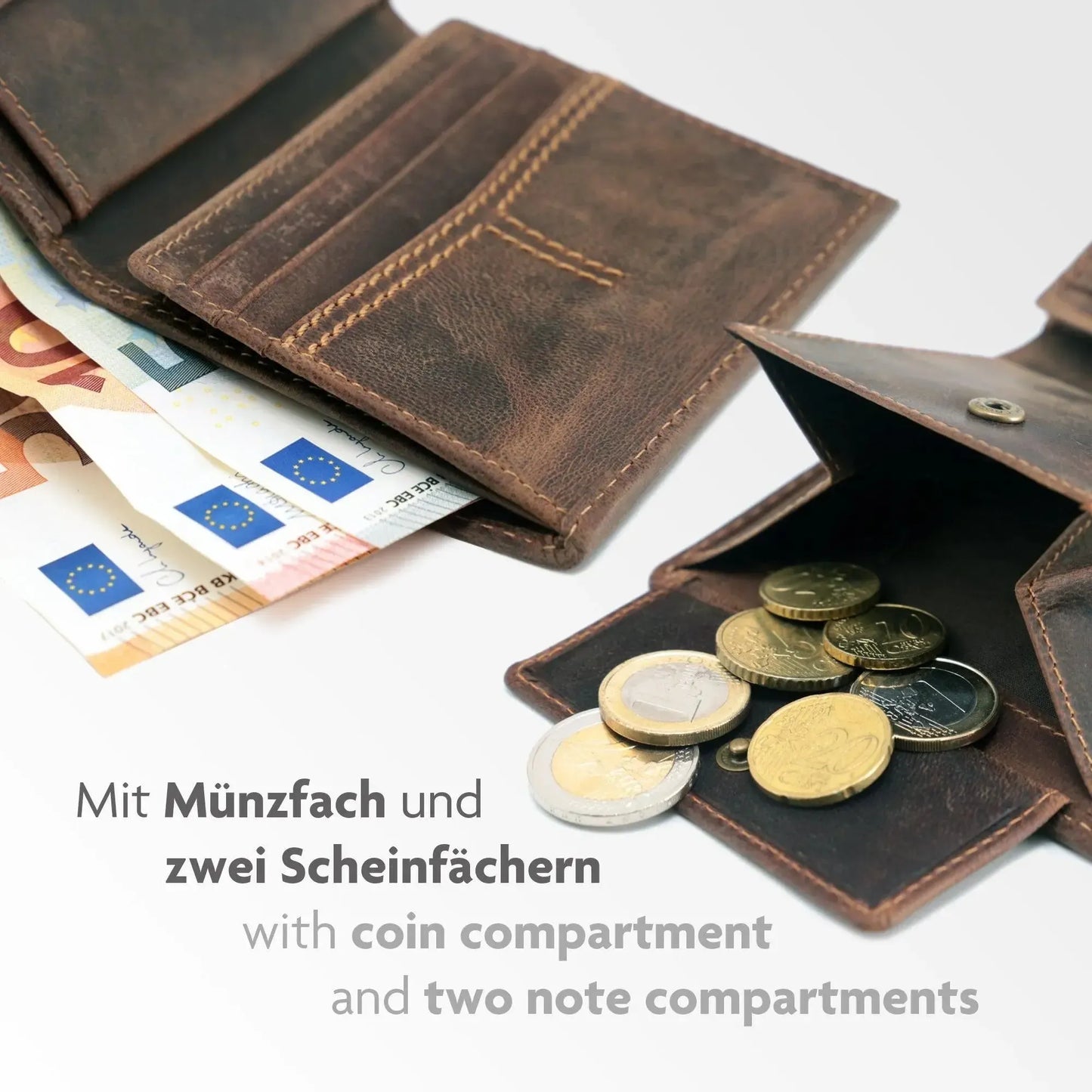 Leder Geldbörse Herren mit RFID-Schutz - kompakt mit Kontrastnähte - 9 Fächer für Kreditkarten | CityWalker