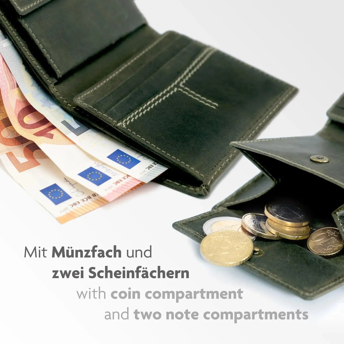 Leder Geldbörse Herren mit RFID-Schutz - kompakt mit Kontrastnähte - 9 Fächer für Kreditkarten | CityWalker