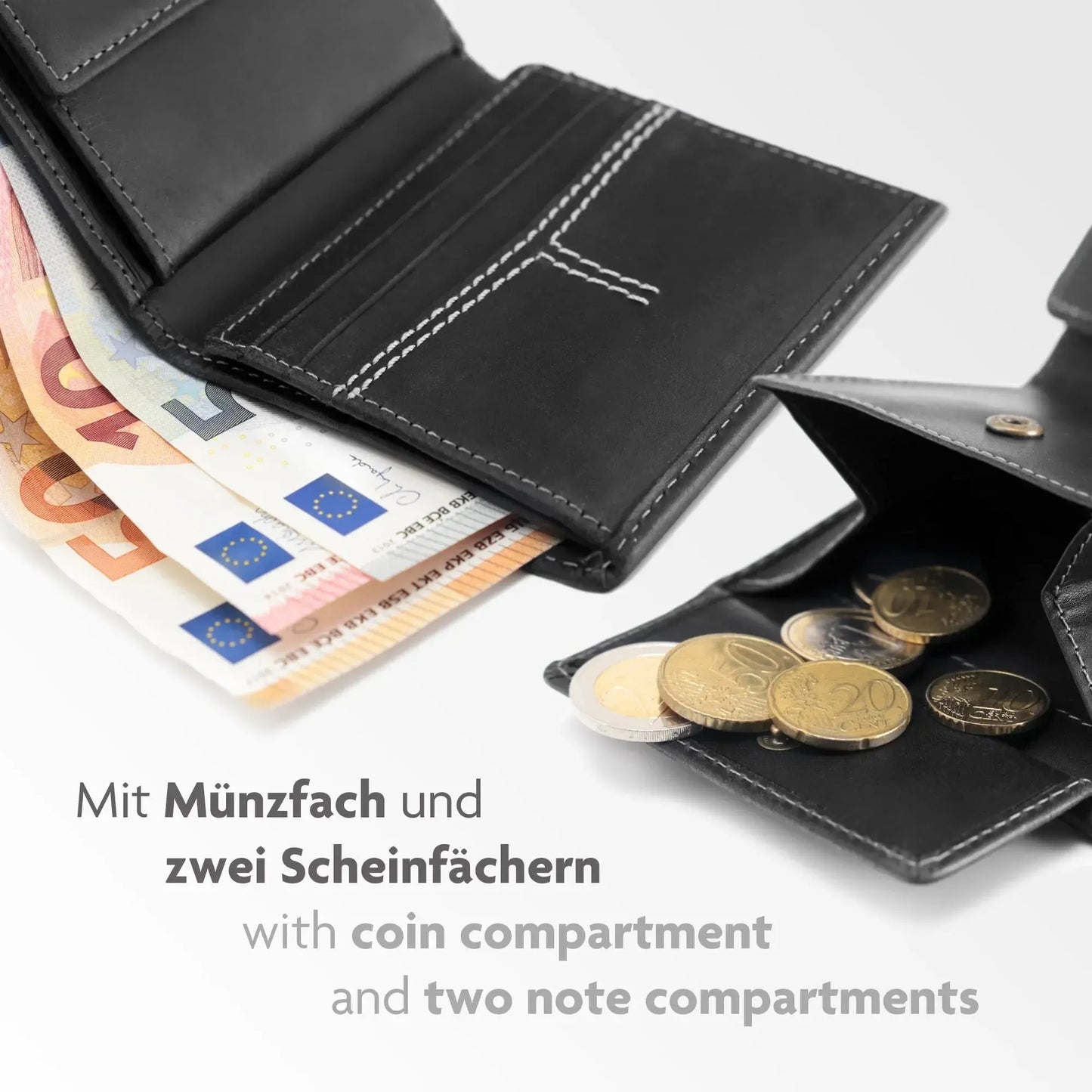 Leder Geldbörse Herren mit RFID-Schutz - kompakt mit Kontrastnähte - 9 Fächer für Kreditkarten | CityWalker