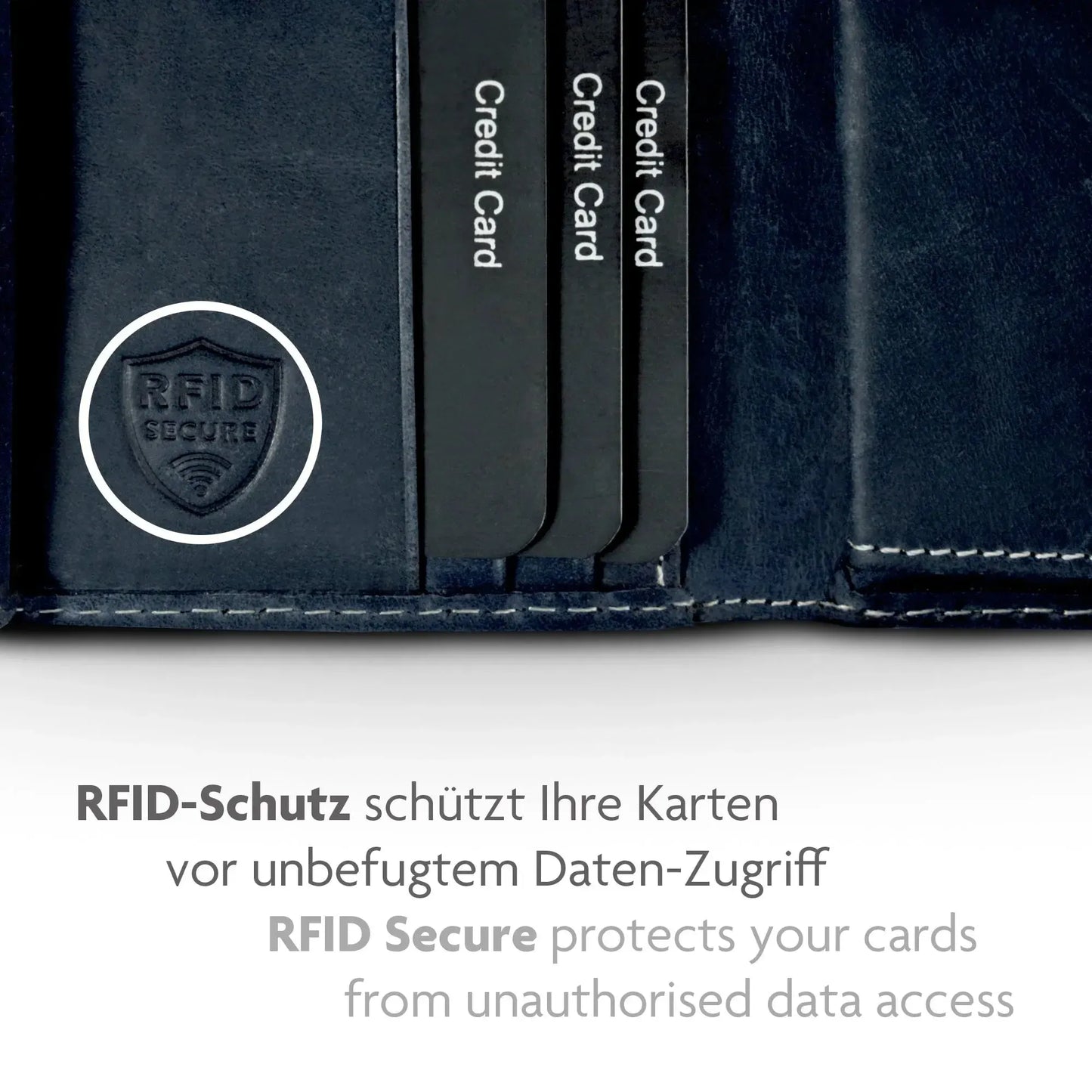Cartera de cuero para hombre con protección RFID - compacta con costuras de contraste - 9 compartimentos para tarjetas de crédito | CityWalker