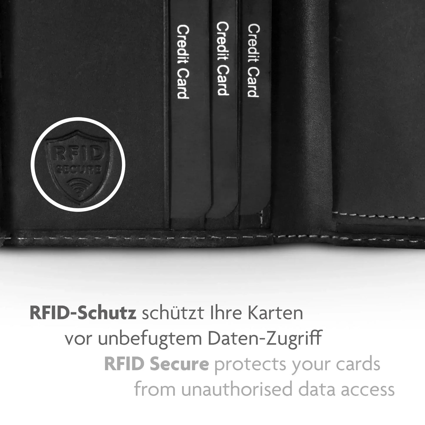Cartera de cuero para hombre con protección RFID - compacta con costuras de contraste - 9 compartimentos para tarjetas de crédito | CityWalker