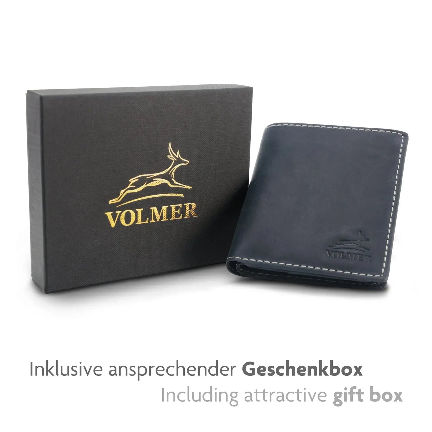 Cartera de cuero para hombre con protección RFID - compacta con costuras de contraste - 9 compartimentos para tarjetas de crédito | CityWalker