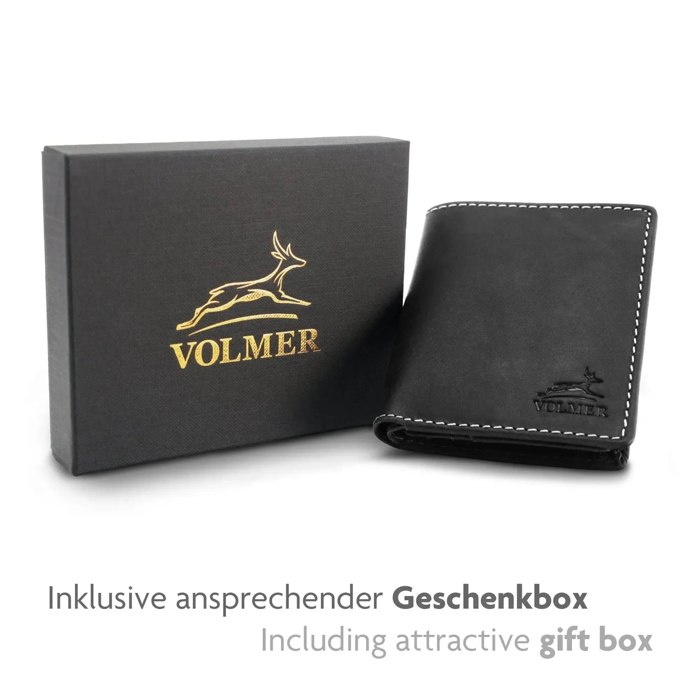 Cartera de cuero para hombre con protección RFID - compacta con costuras de contraste - 9 compartimentos para tarjetas de crédito | CityWalker