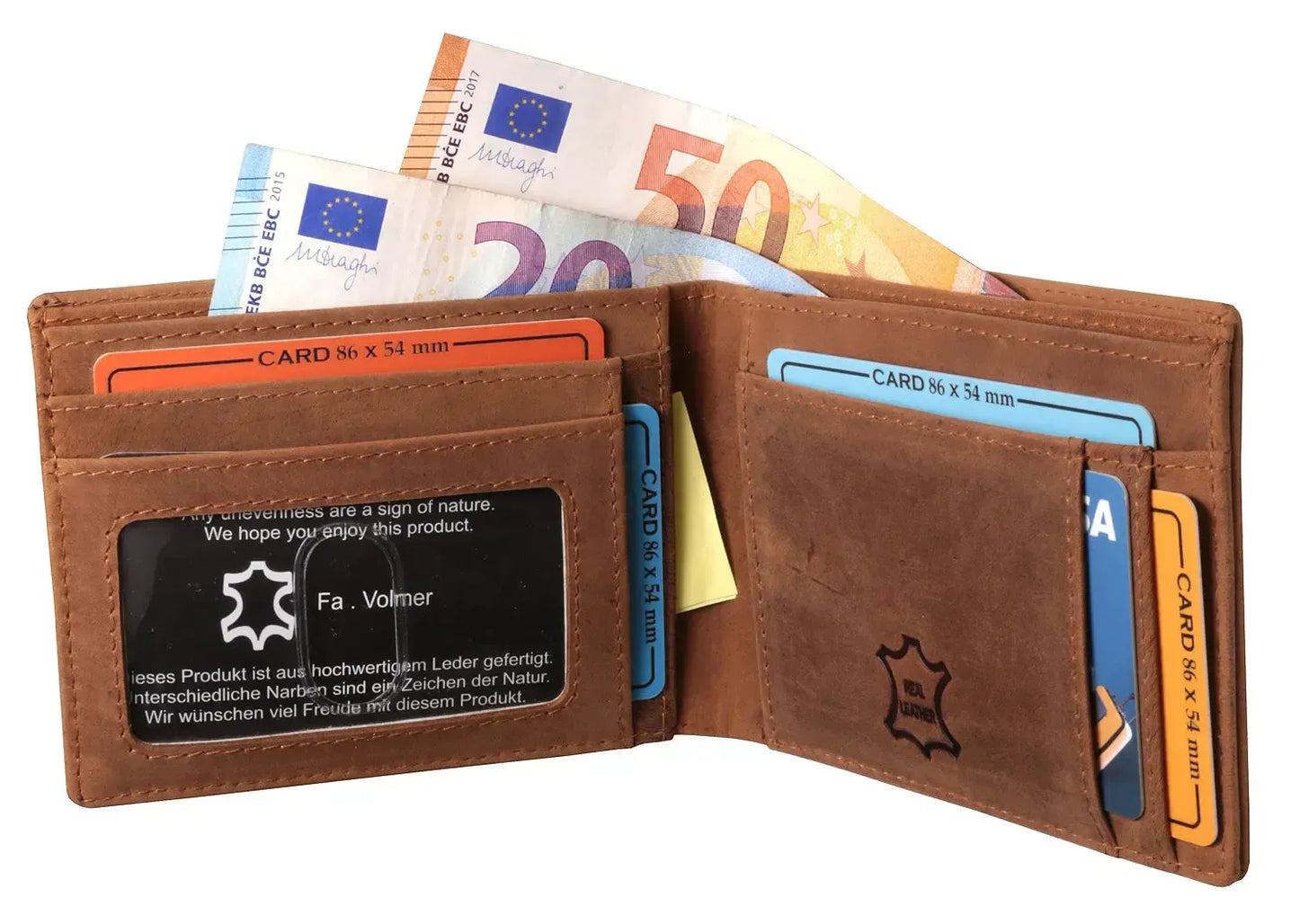 Cartera de cuero para hombre con protección RFID - 1 compartimento exterior para tarjeta de acceso - 9 compartimentos para tarjetas de crédito | VO25