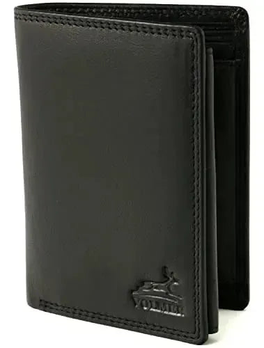 Cartera de cuero para hombre con protección RFID - costura doble extra resistente - 15 compartimentos para tarjetas de crédito - formato vertical | VO2