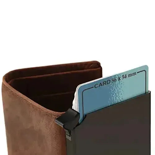 Estuche para tarjetas POP-UP de cuero – espacio para 11 tarjetas – compartimento para billetes – protección RFID | VO24