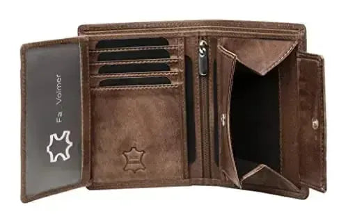 Cartera de cuero para hombre con protección RFID - costura doble extra resistente - 11 compartimentos para tarjetas de crédito - formato vertical | VO39