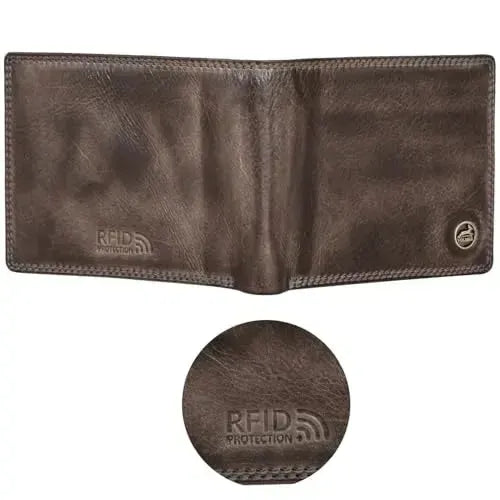 Cartera de cuero para hombre con protección RFID - costura doble extra resistente - 6 compartimentos para tarjetas de crédito | 16112B