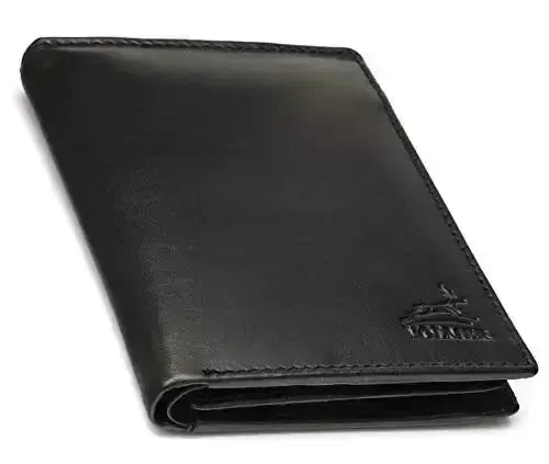 Fa.Volmer ® Ampio portafoglio da uomo nero in vera pelle con protezione RFID in formato verticale #VO18