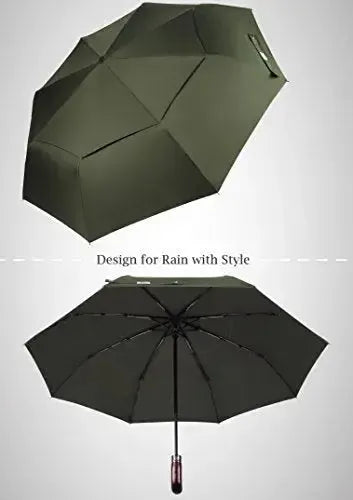 Automatik Taschen-Regenschirm mit Holzgriff – sturmfest & windsicher – Herren & Damen – Designed in Britain