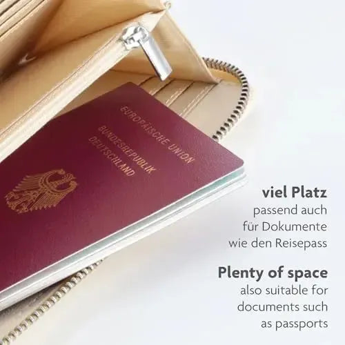 Cartera de mujer de piel auténtica con compartimento para móvil y protección RFID – correa de hombro desmontable | Modelo Verona