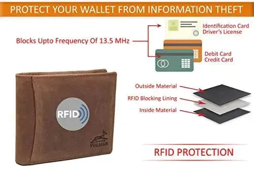 Portafoglio uomo in pelle con protezione RFID - 2 scomparti esterni per carte di accesso - 6 scomparti per carte di credito | VO22
