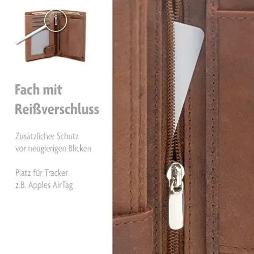 Cartera de cuero para hombre con protección RFID - costura doble extra resistente - 15 compartimentos para tarjetas de crédito - formato vertical | VO2