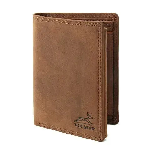 Cartera de cuero para hombre con protección RFID - costura doble extra resistente - 15 compartimentos para tarjetas de crédito - formato vertical | VO2