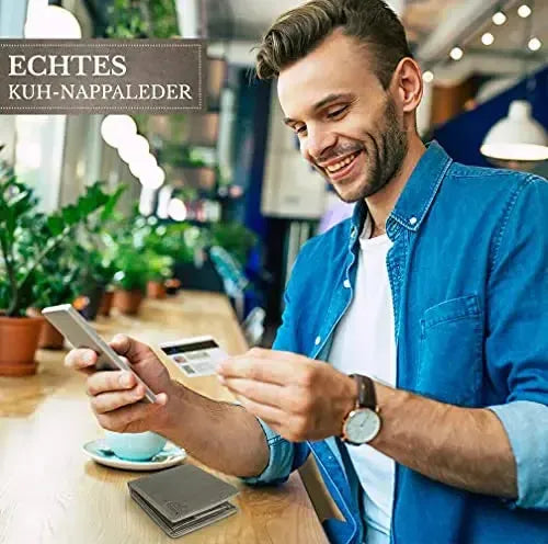 Cartera de cuero para hombre con protección RFID - costura doble extra resistente - 6 compartimentos para tarjetas de crédito | EasyComfort