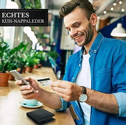 Cartera de cuero para hombre con protección RFID - costura doble extra resistente - 6 compartimentos para tarjetas de crédito | EasyComfort