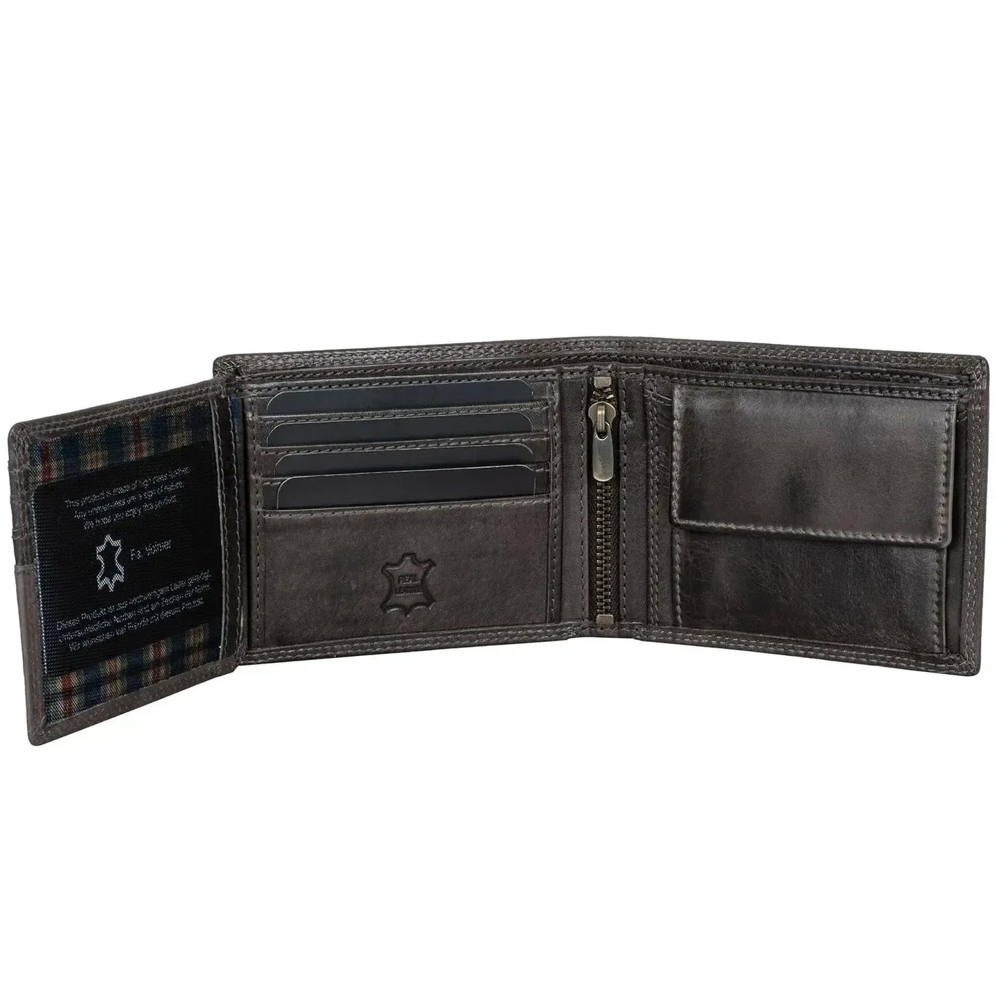 Cartera de cuero para hombre con protección RFID - costura doble extra resistente - 11 compartimentos para tarjetas de crédito | VO19B