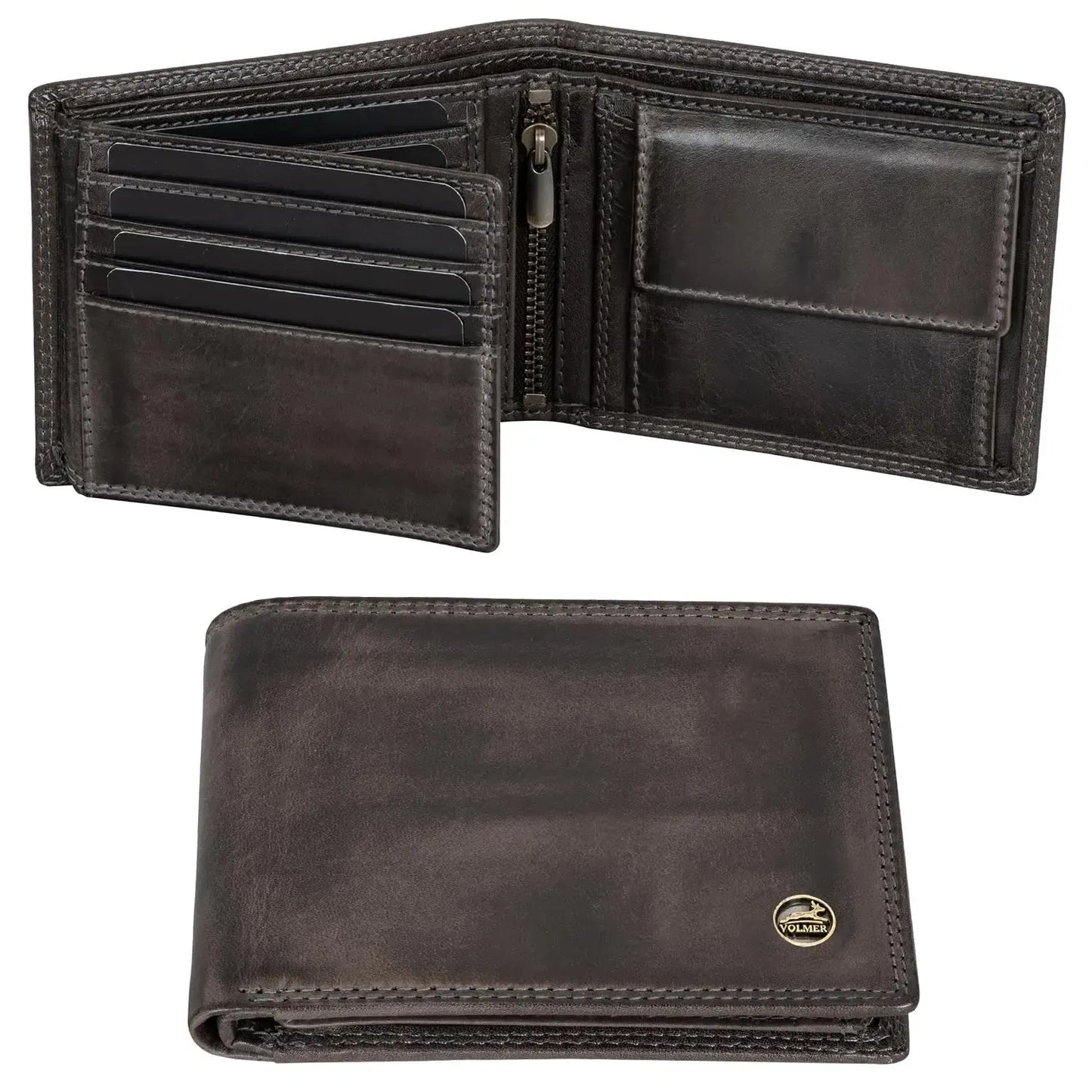 Cartera de cuero para hombre con protección RFID - costura doble extra resistente - 11 compartimentos para tarjetas de crédito | VO19B