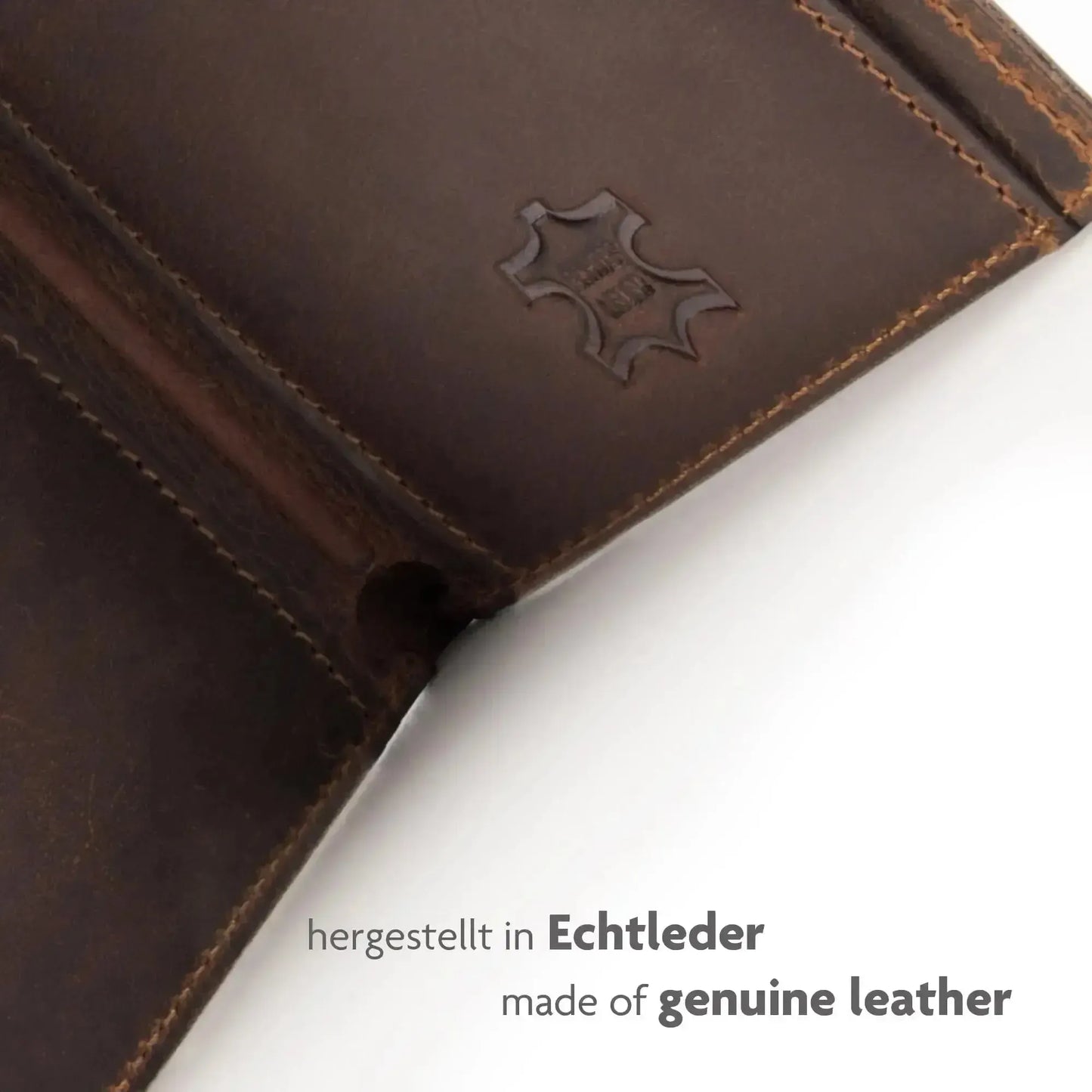 Cartera de cuero con gran compartimento para billetes – 8 ranuras para tarjetas de crédito – Sin plástico – Caja de regalo | Denton