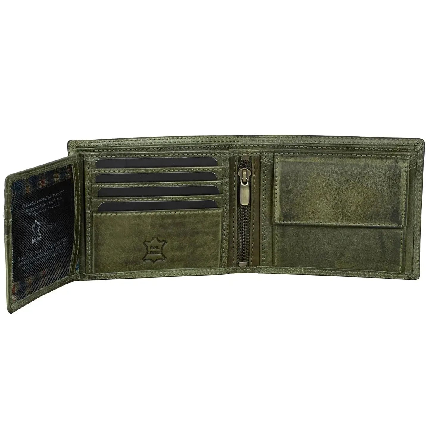 Cartera de cuero para hombre con protección RFID - costura doble extra resistente - 11 compartimentos para tarjetas de crédito | VO19B