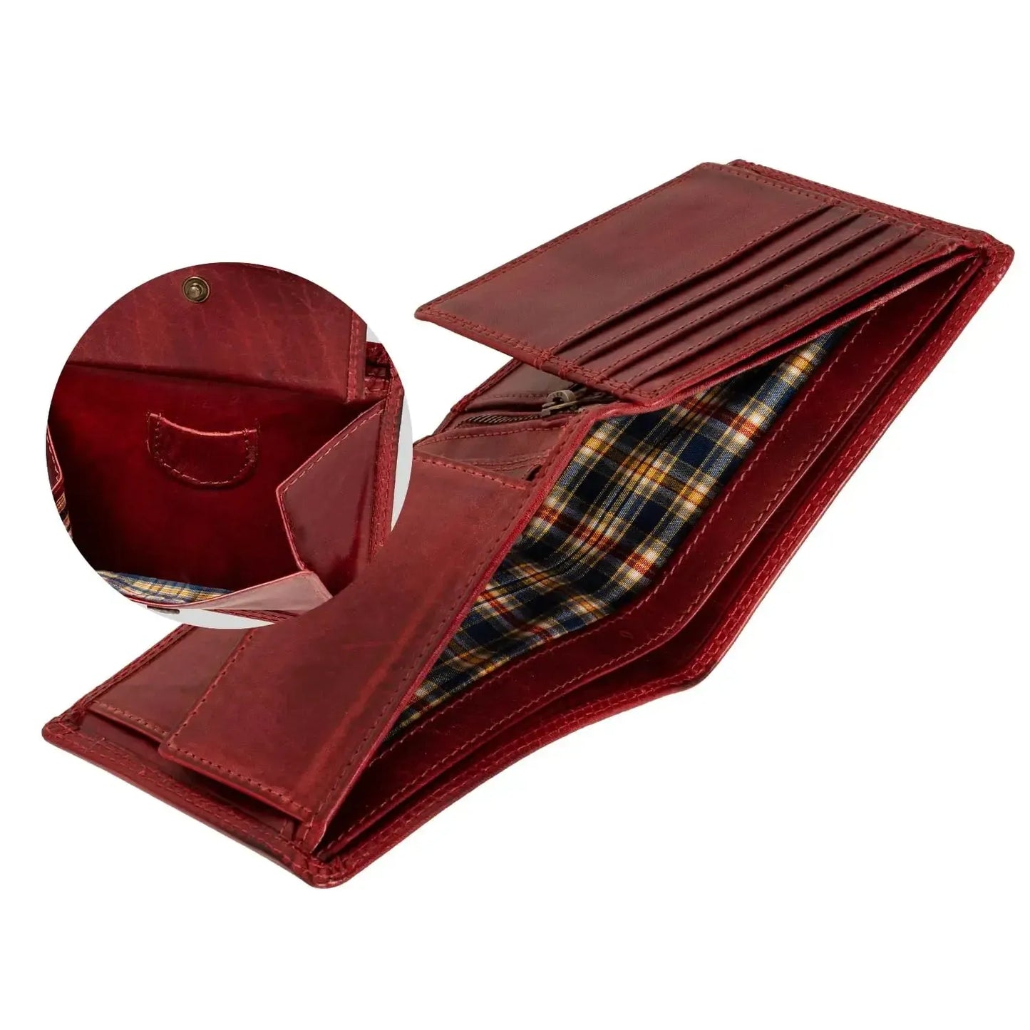Cartera de cuero para hombre con protección RFID - costura doble extra resistente - 11 compartimentos para tarjetas de crédito | VO19B
