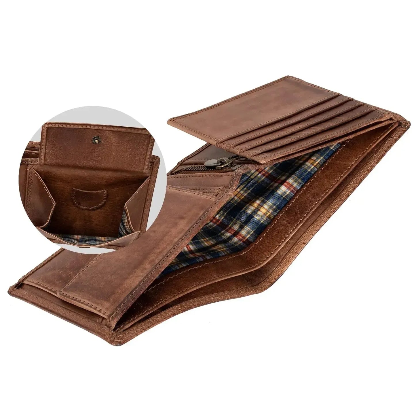 Cartera de cuero para hombre con protección RFID - costura doble extra resistente - 11 compartimentos para tarjetas de crédito | VO19B