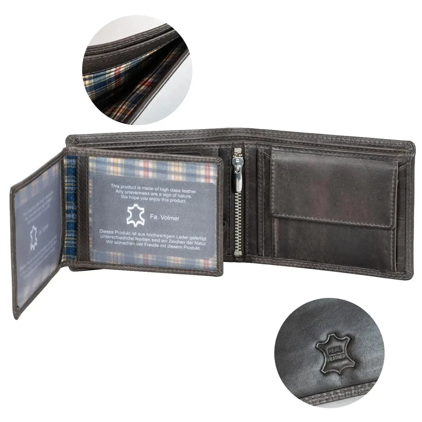 Cartera de cuero para hombre con protección RFID - costura doble extra resistente - 13 compartimentos para tarjetas de crédito | VO36B
