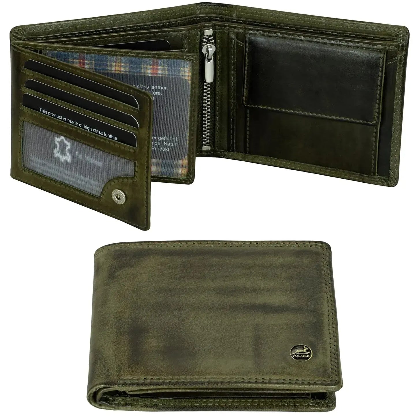 Cartera de cuero para hombre con protección RFID - costura doble extra resistente - 13 compartimentos para tarjetas de crédito | VO36B