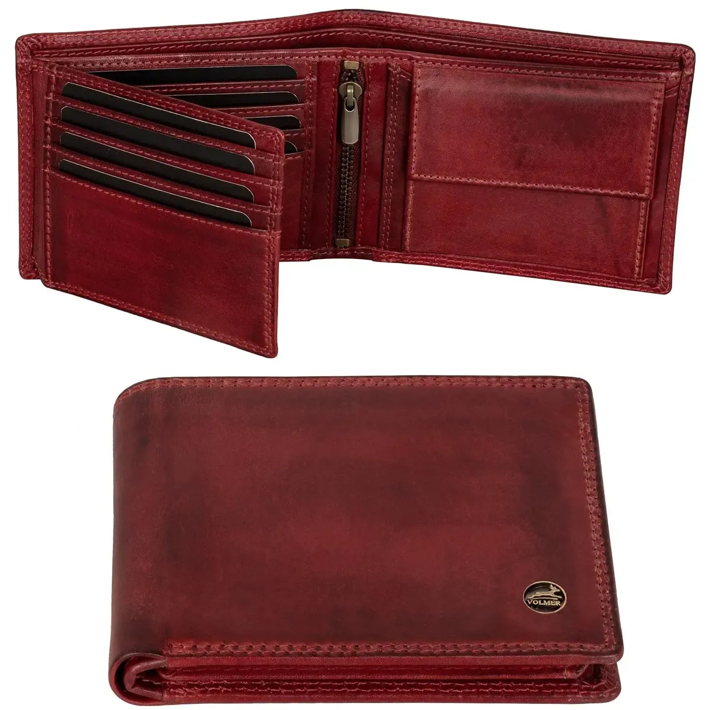 Cartera de cuero para hombre con protección RFID - costura doble extra resistente - 11 compartimentos para tarjetas de crédito | VO19B