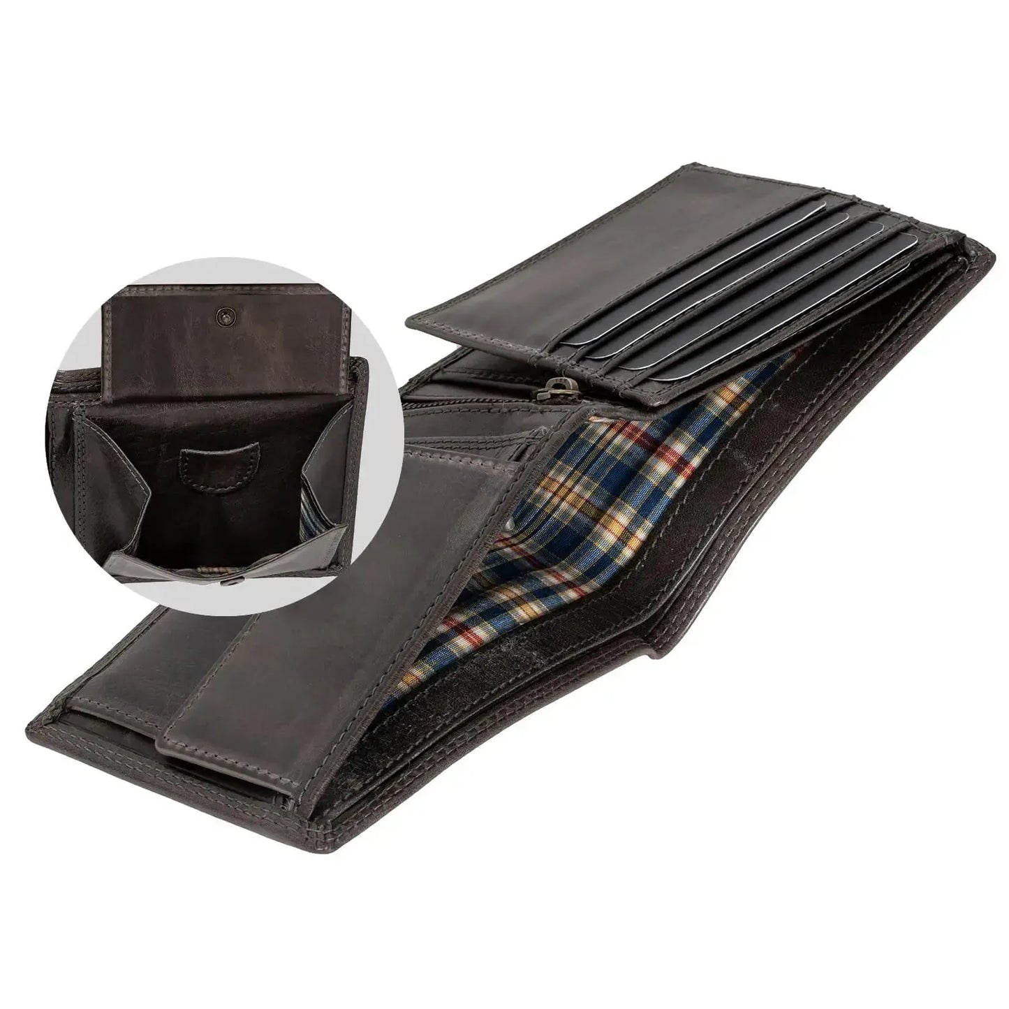 Cartera de cuero para hombre con protección RFID - costura doble extra resistente - 11 compartimentos para tarjetas de crédito | VO19B
