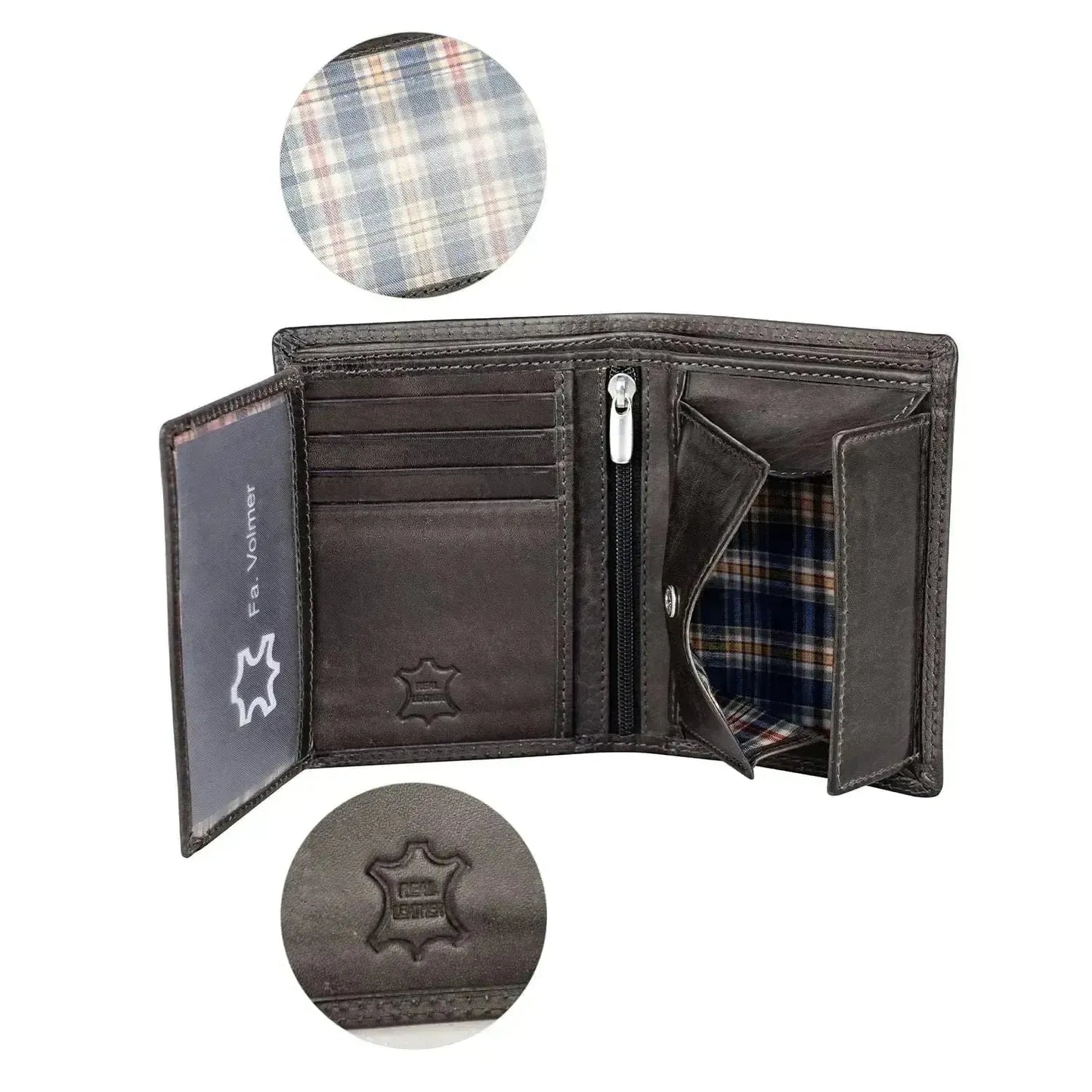 Cartera de cuero para hombre con protección RFID - costura doble extra resistente - 11 compartimentos para tarjetas de crédito - formato vertical | VO39