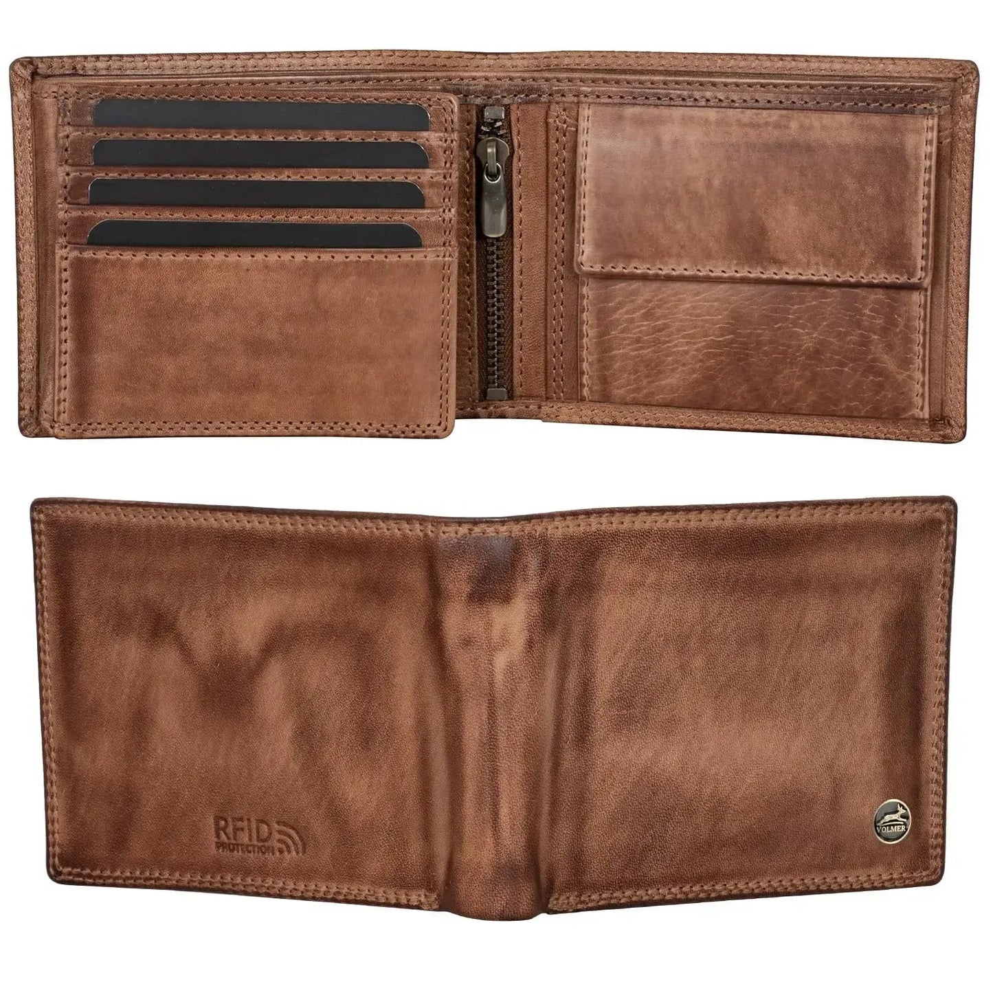 Cartera de cuero para hombre con protección RFID - costura doble extra resistente - 11 compartimentos para tarjetas de crédito | VO19B