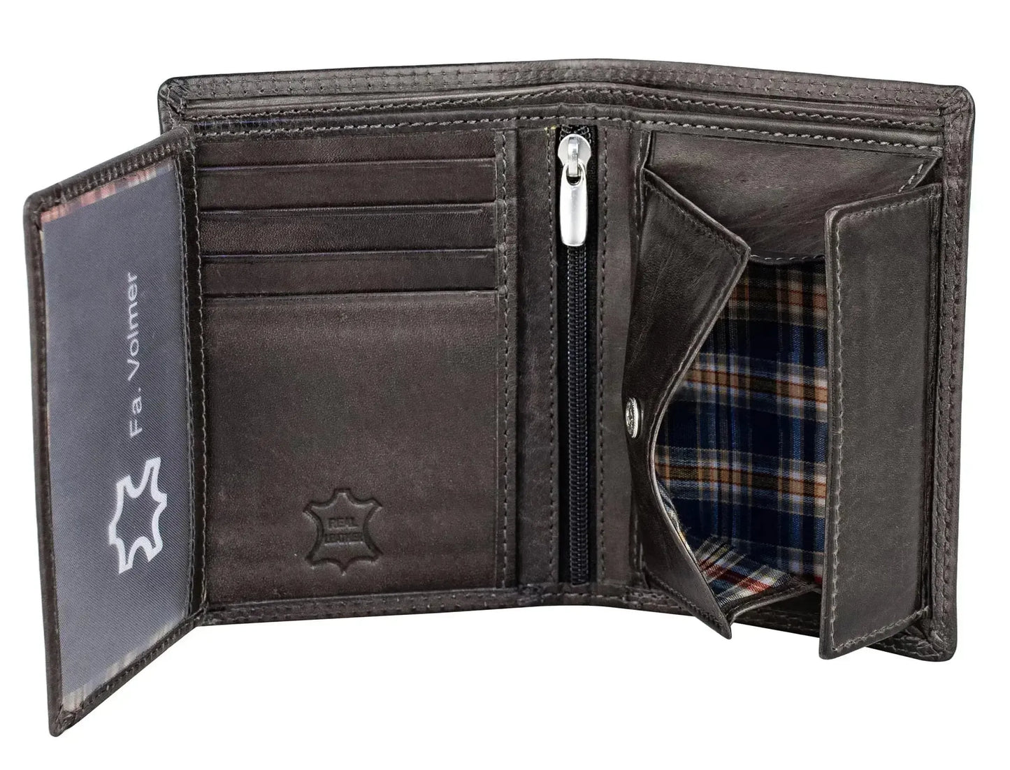Cartera de cuero para hombre con protección RFID - costura doble extra resistente - 11 compartimentos para tarjetas de crédito - formato vertical | VO39