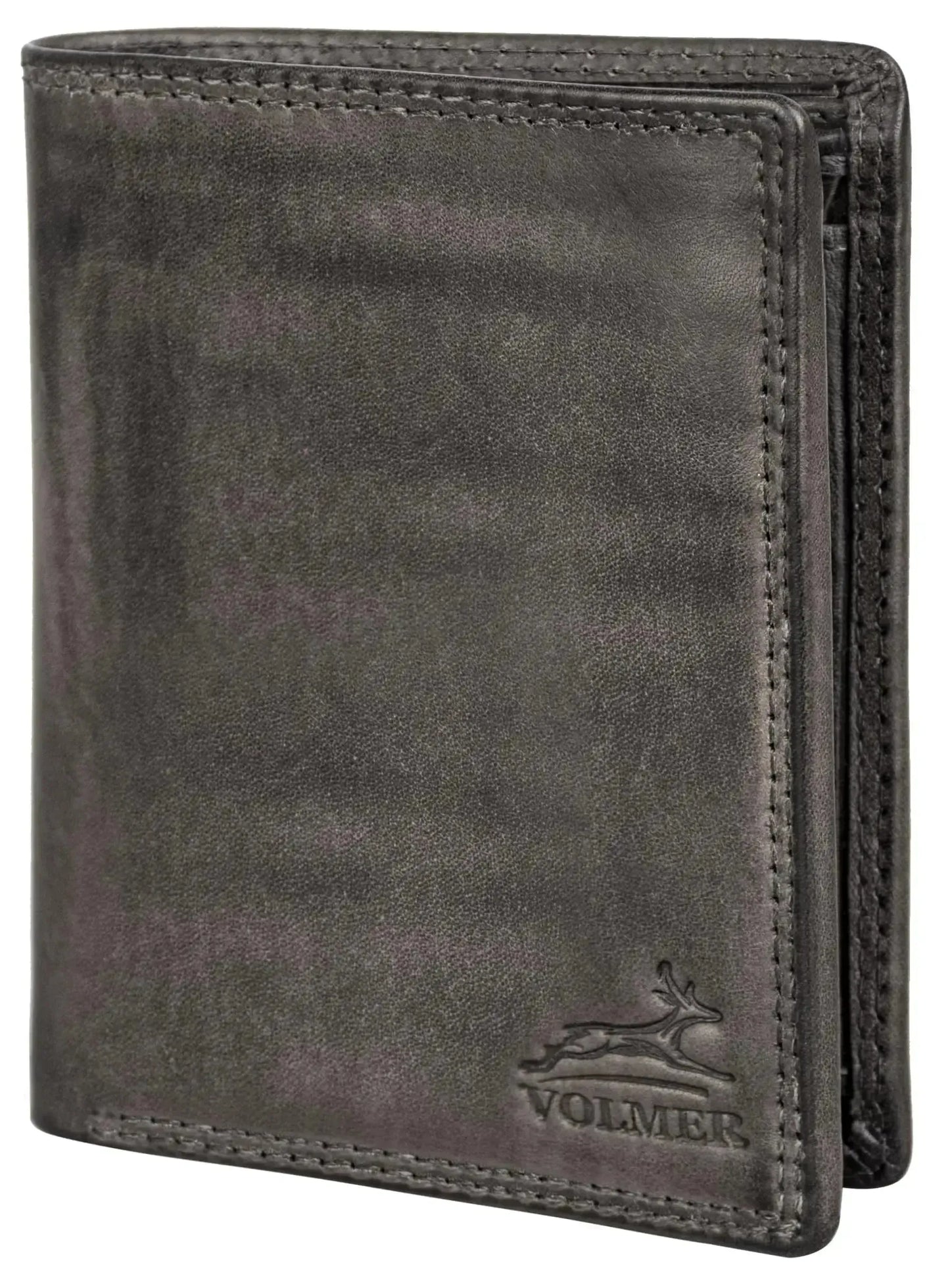 Cartera de cuero para hombre con protección RFID - costura doble extra resistente - 11 compartimentos para tarjetas de crédito - formato vertical | VO39