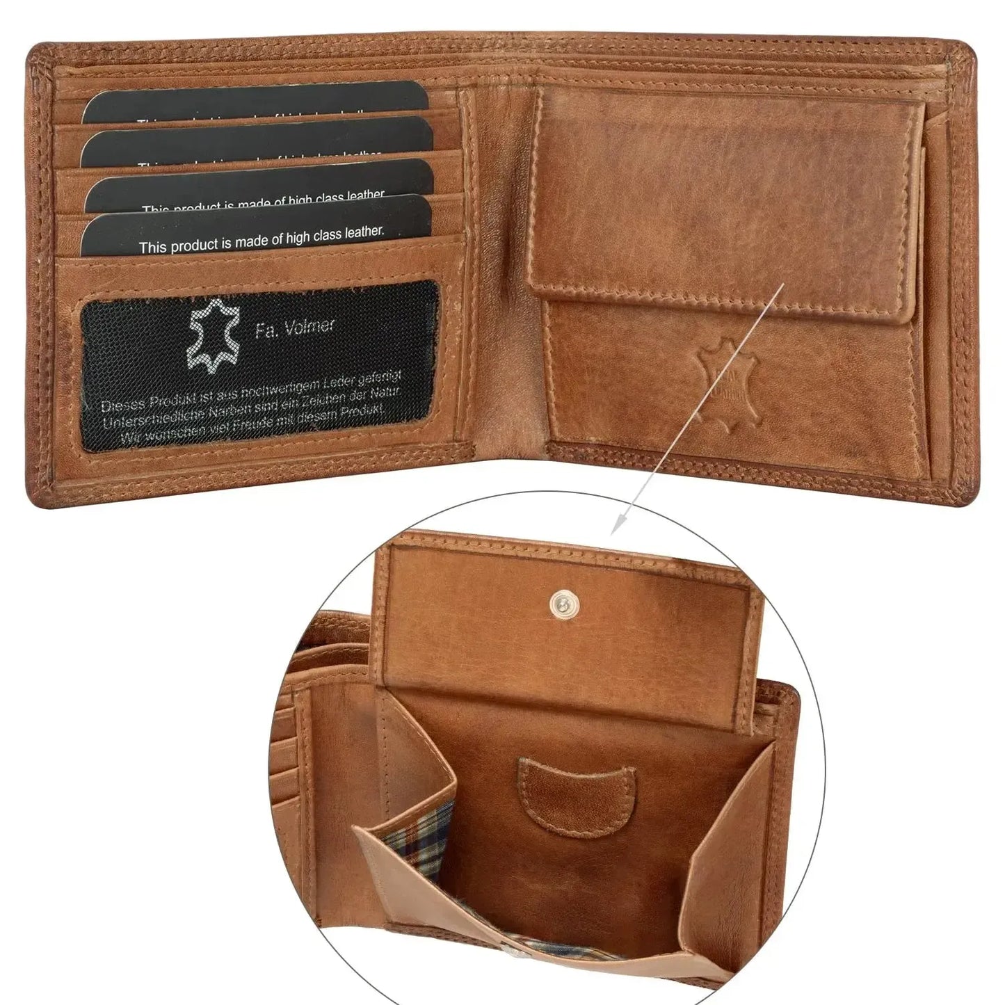 Cartera de cuero para hombre con protección RFID - costura doble extra resistente - 6 compartimentos para tarjetas de crédito | 16112B