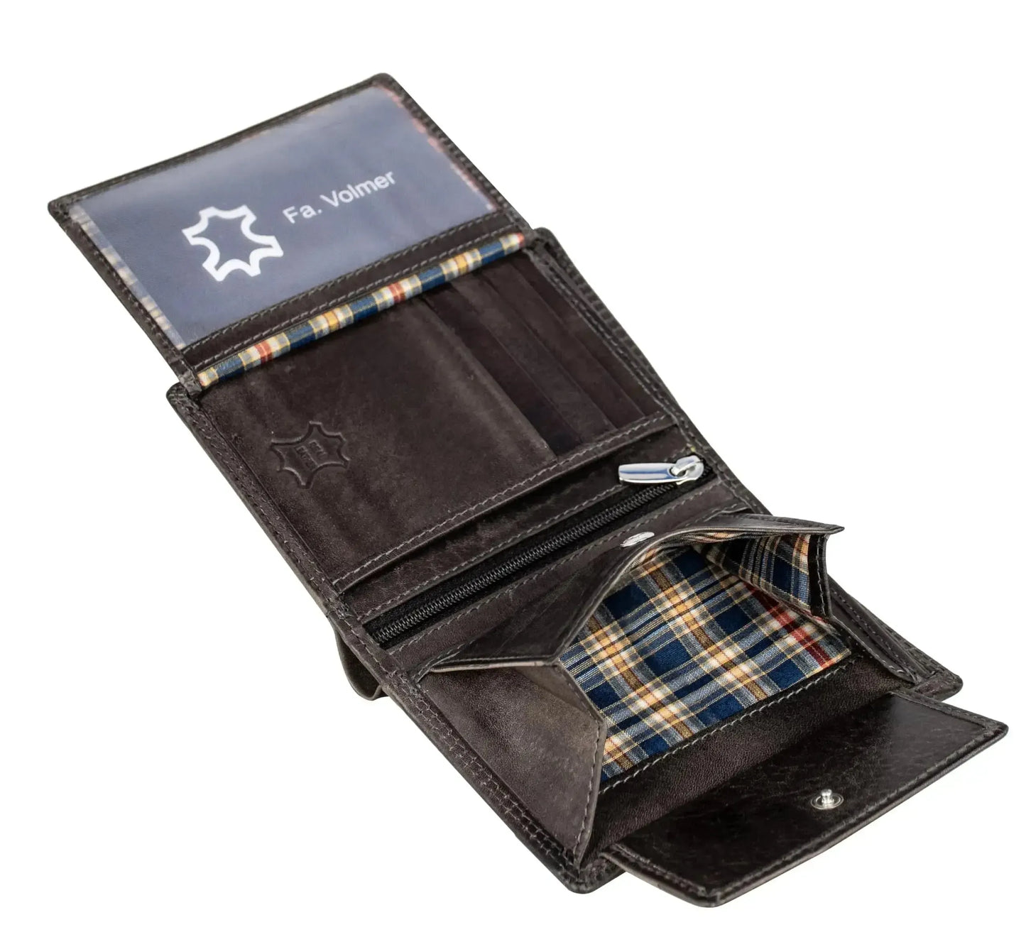 Cartera de cuero para hombre con protección RFID - costura doble extra resistente - 11 compartimentos para tarjetas de crédito - formato vertical | VO39