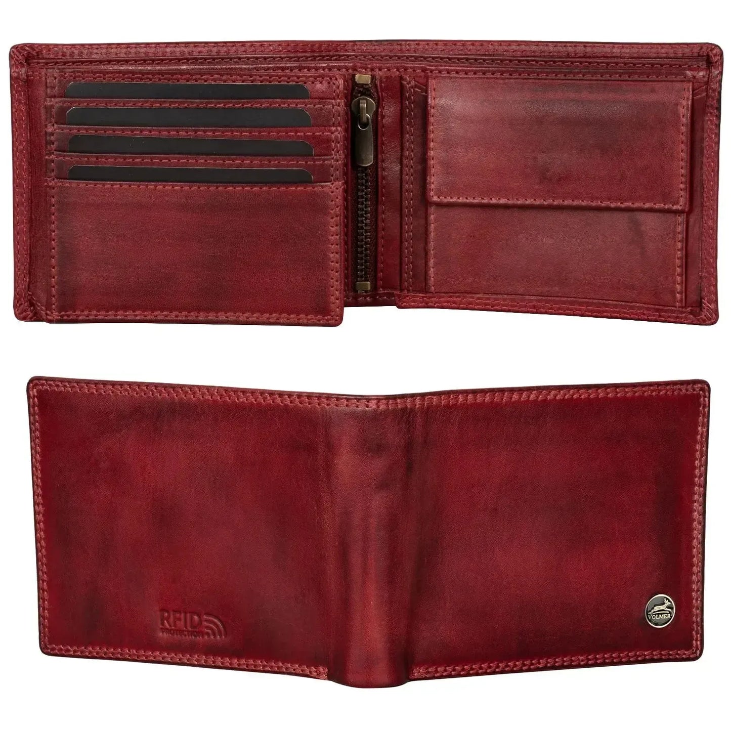Cartera de cuero para hombre con protección RFID - costura doble extra resistente - 11 compartimentos para tarjetas de crédito | VO19B