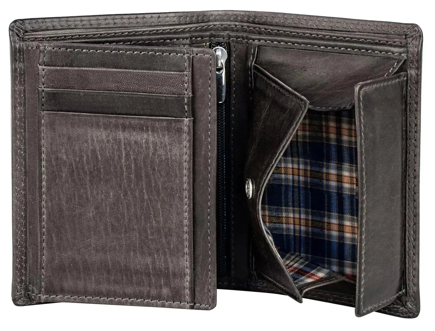 Cartera de cuero para hombre con protección RFID - costura doble extra resistente - 11 compartimentos para tarjetas de crédito - formato vertical | VO39