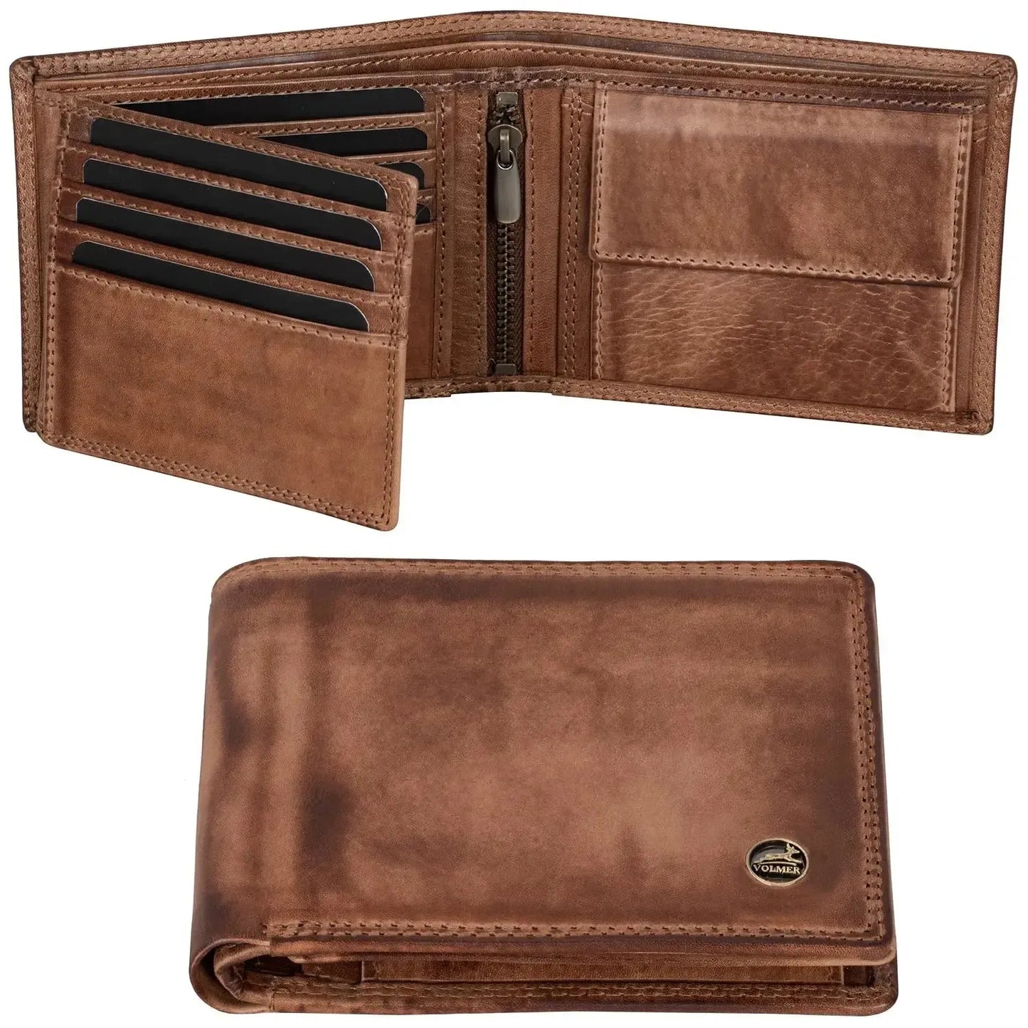 Cartera de cuero para hombre con protección RFID - costura doble extra resistente - 11 compartimentos para tarjetas de crédito | VO19B