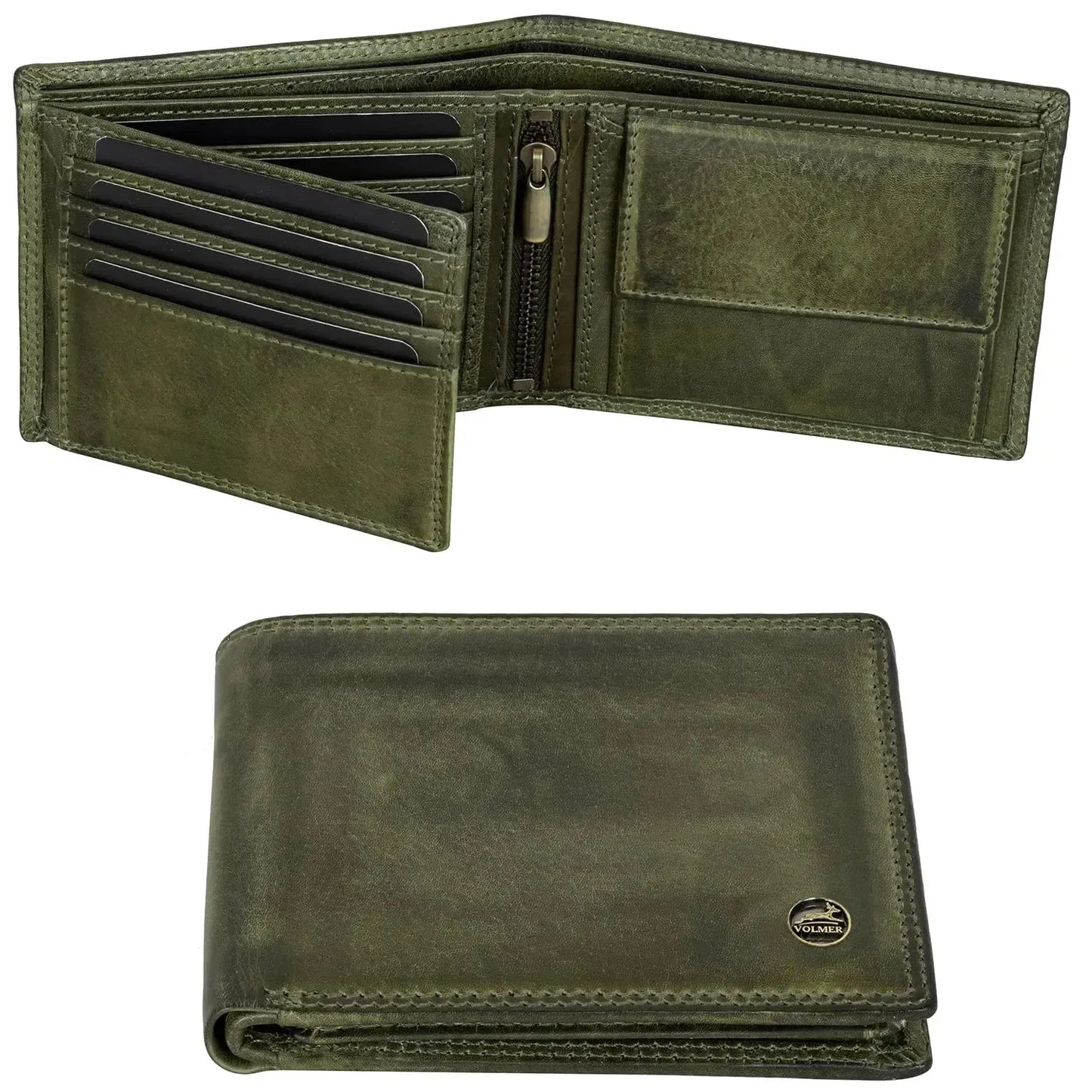 Cartera de cuero para hombre con protección RFID - costura doble extra resistente - 11 compartimentos para tarjetas de crédito | VO19B