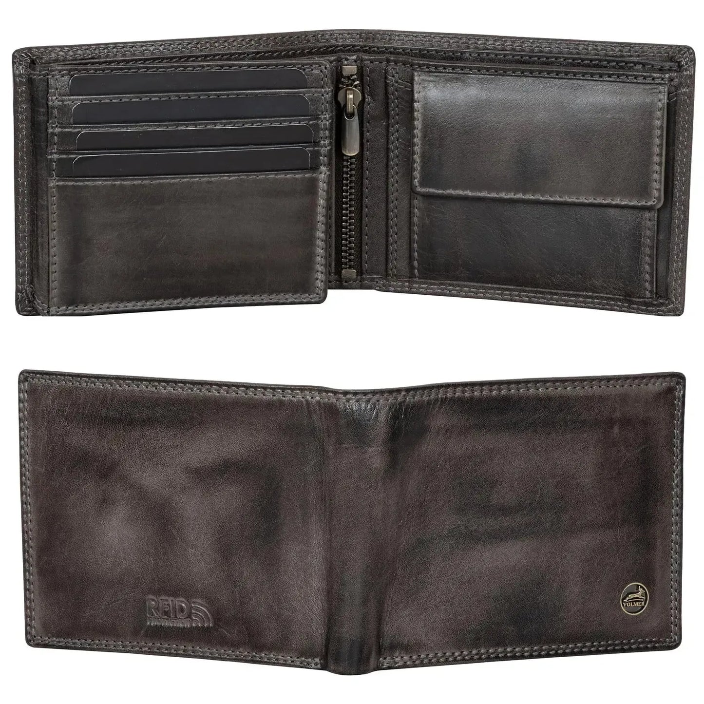 Cartera de cuero para hombre con protección RFID - costura doble extra resistente - 11 compartimentos para tarjetas de crédito | VO19B