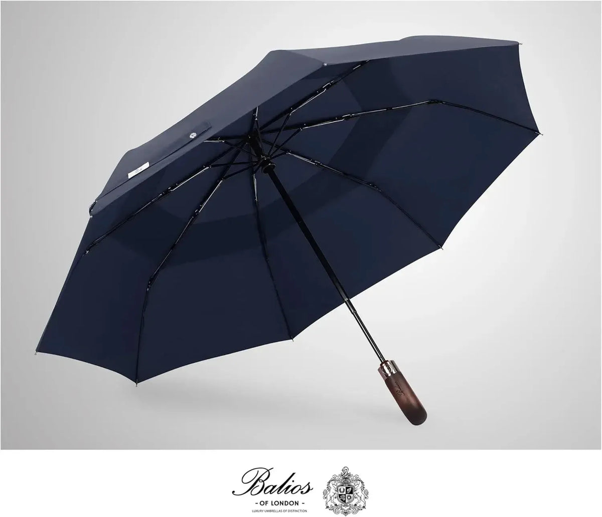 Automatik Taschen-Regenschirm mit Holzgriff – sturmfest & windsicher – Herren & Damen – Designed in Britain