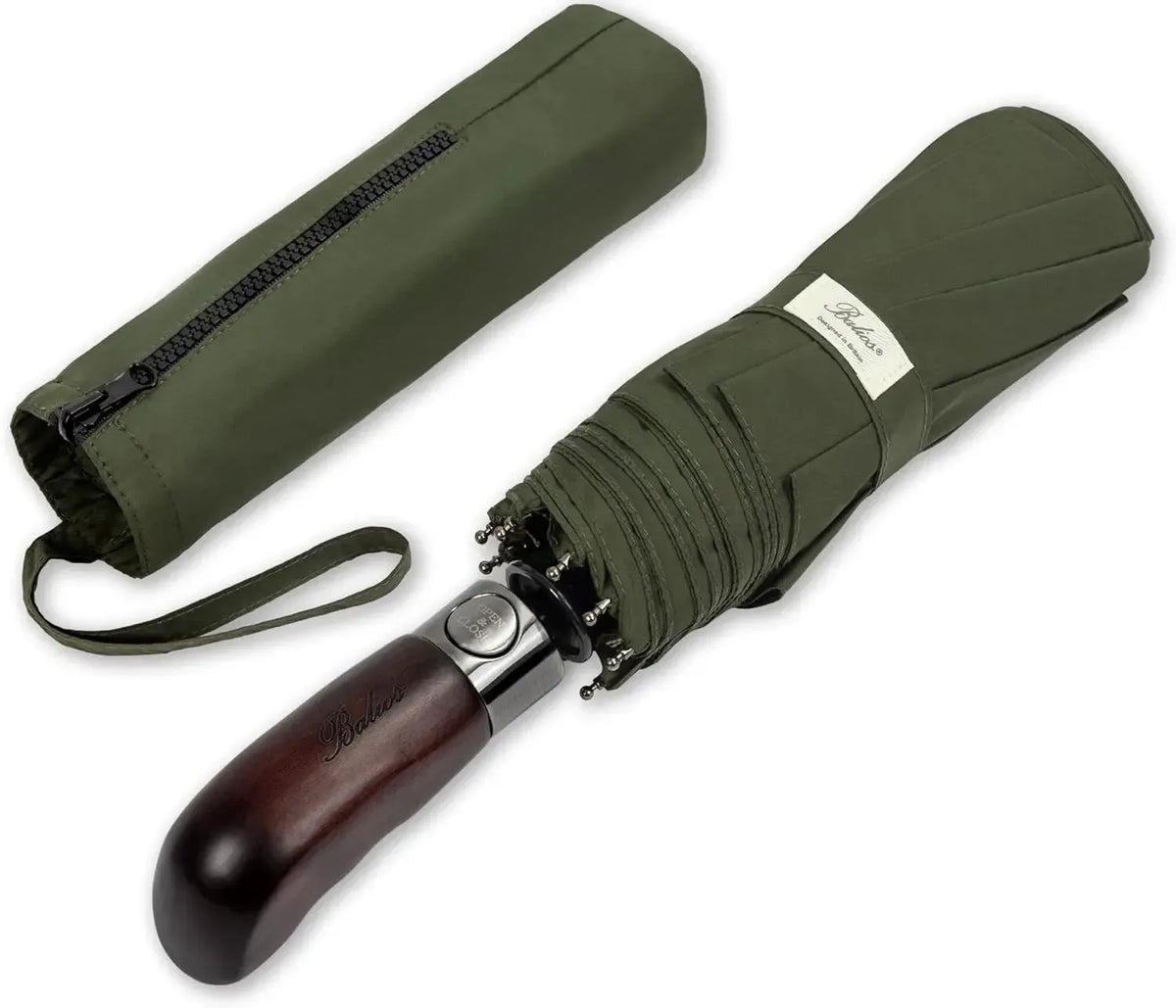 Automatik Taschen-Regenschirm mit Holzgriff – sturmfest & windsicher – Herren & Damen – Designed in Britain