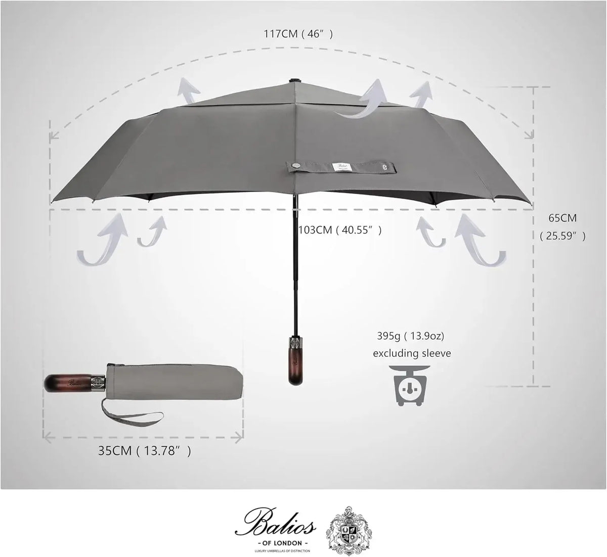 Automatik Taschen-Regenschirm mit Holzgriff – sturmfest & windsicher – Herren & Damen – Designed in Britain