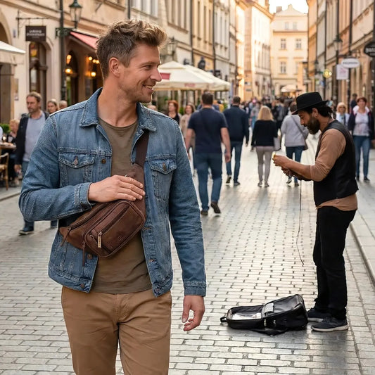 Bauchtasche Leder für Damen und Herren - 1 großes Fach, 3 kleine Fächer | Barcelona II