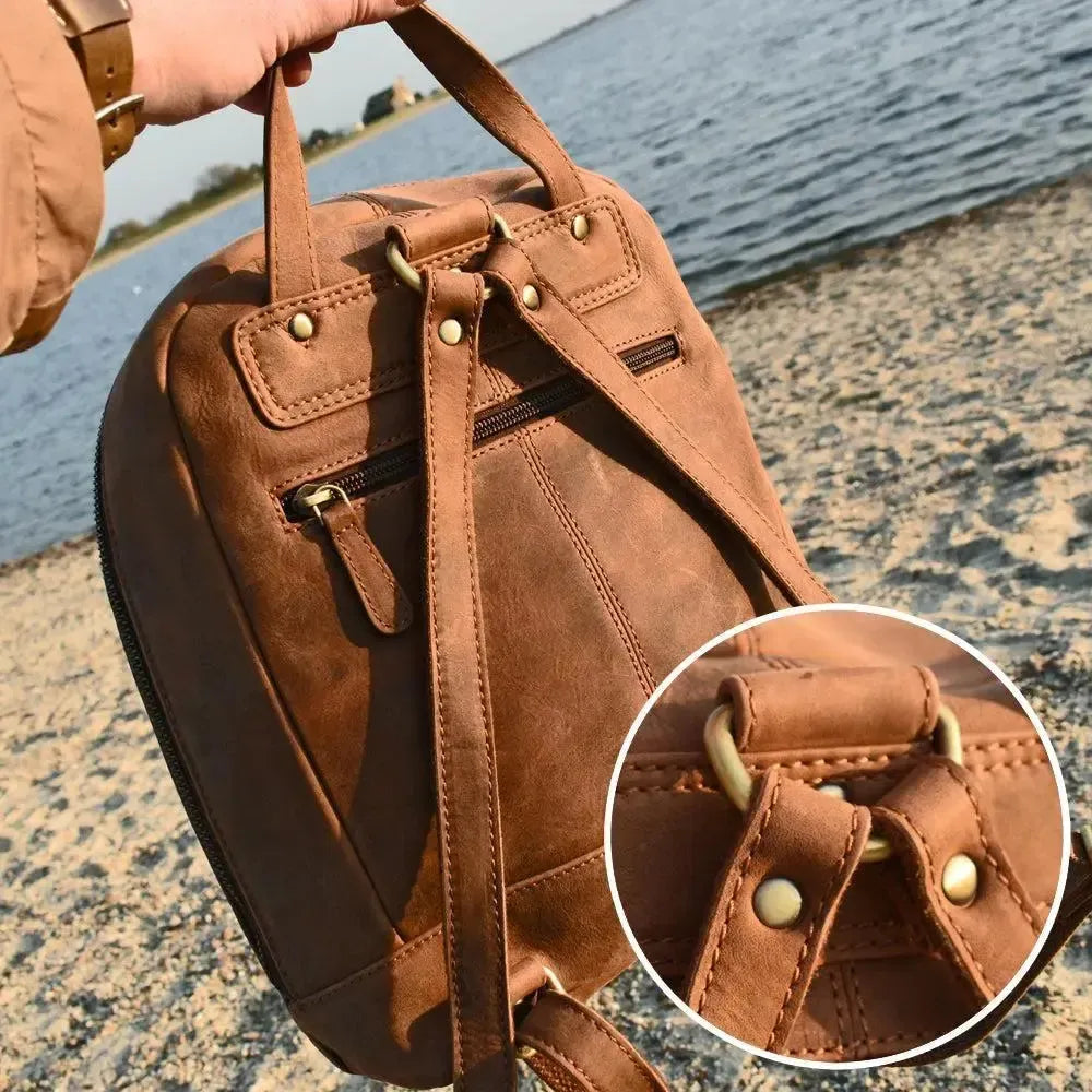 Dámský hnědý kožený batoh ve vintage stylu ze 100% pravé buvolí kůže | Miami