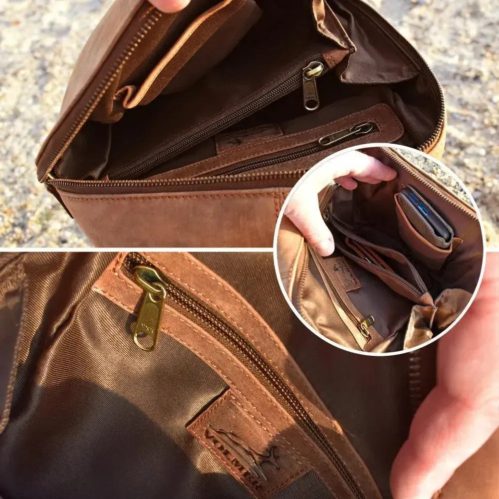 Dámský hnědý kožený batoh ve vintage stylu ze 100% pravé buvolí kůže | Miami